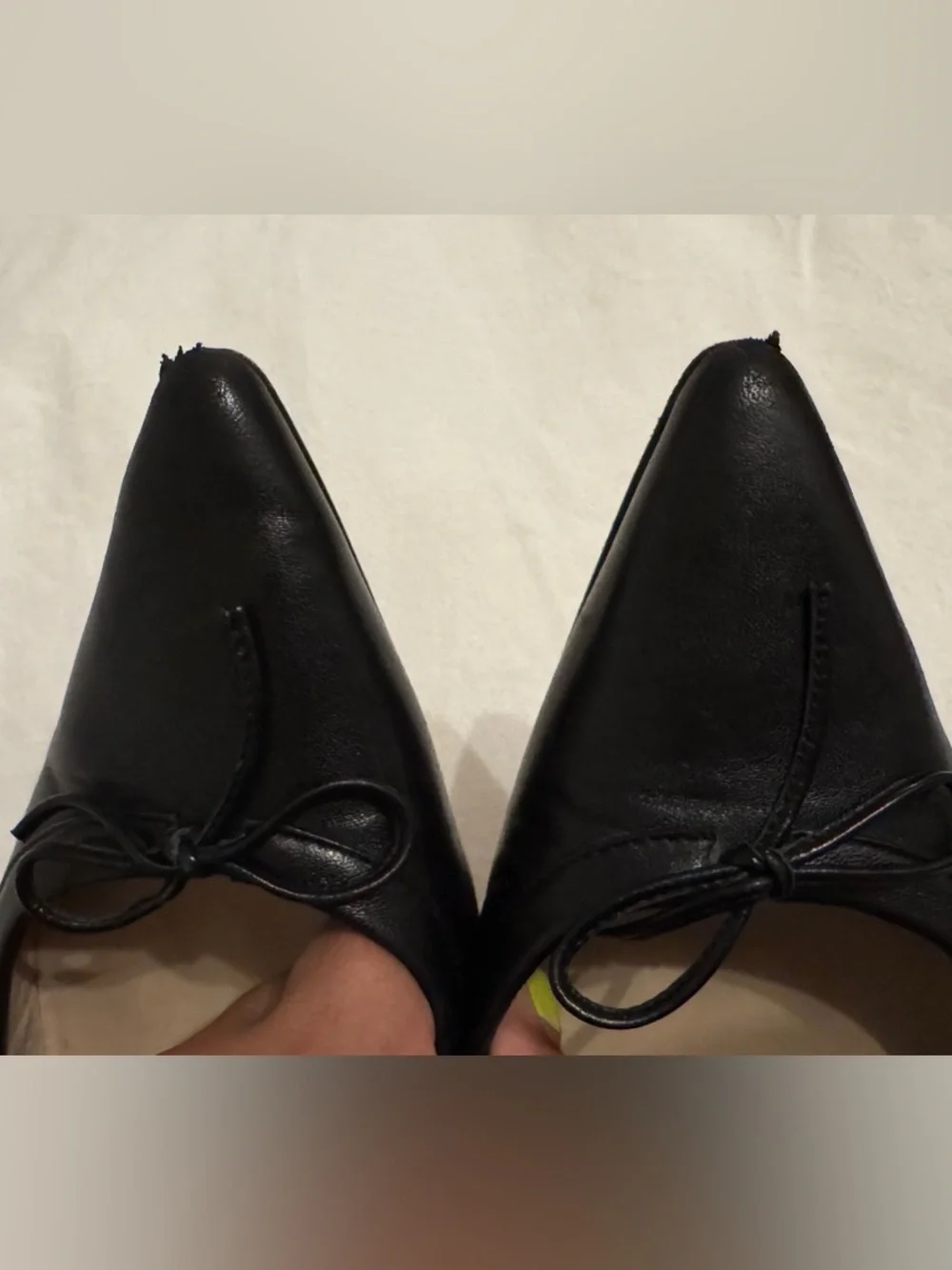 Manolo Blahnik Black Pointed Toe Leather Flats with Bow - Picture 5 of 8